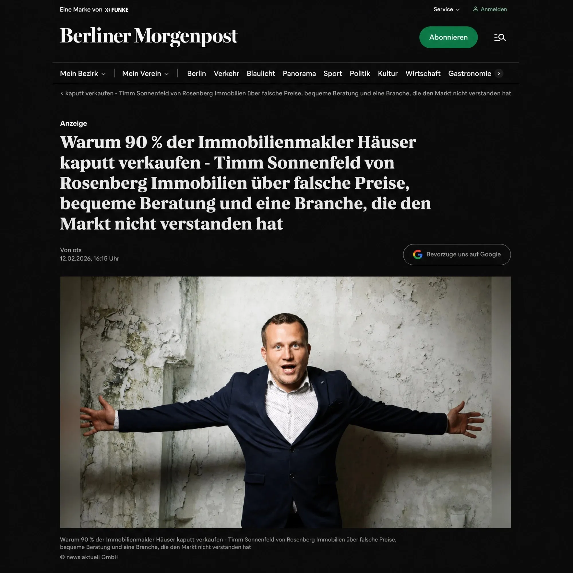 Screenshot der Veröffentlichung in der Berliner Morgenpost